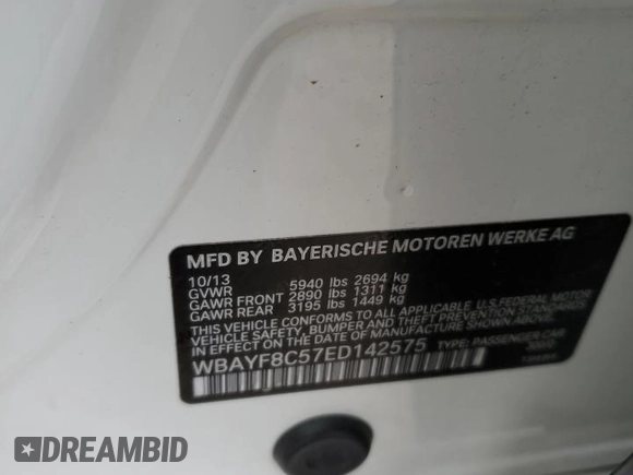 2014 BMW 7 Series ALPINA B7 xDrive with VIN WBAYF8C57ED142575, listed as a Copart auction lot 50790754 with 95,676 mi miles and Salvage Title. Bid and sale history available at DreamBid. Image 12.