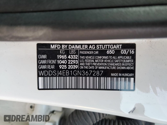 2016 Mercedes-Benz CLA 250 with VIN WDDSJ4EB1GN367287, listed as a Copart auction lot 79370713 with 68,314 mi miles and . Bid and sale history available at DreamBid. Image 12.