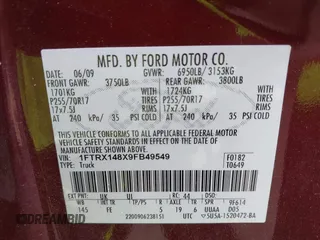 2009 Ford F-150 STX с VIN 1FTRX148X9FB49549, выставлен на аукционе IAAI как лот 42321152 с пробегом 143 956 миль миль и . История ставок и продаж доступна на DreamBid. Изображение 9.