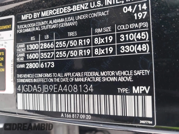 2014 Mercedes-Benz M 350 with VIN 4JGDA5JB9EA408134, listed as a IAAI auction lot 42064798 with 118,838 mi miles and . Bid and sale history available at carsss.com. Image 9.