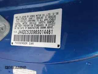 2006 Acura RSX Type S z VIN JH4DC53096S014461, wystawiony jako IAAI lot #42127629 z przebiegiem 184 885 mil mil oraz . Historia ofert i sprzedaży dostępna na DreamBid. Obrazek 9.
