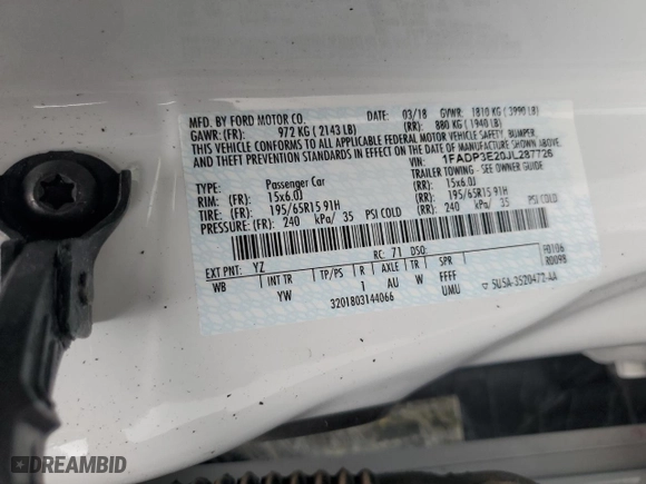 2018 Ford Focus S with VIN 1FADP3E20JL287726, listed as a Copart auction lot 47871395 with 65,070 mi miles and Salvage Title. Bid and sale history available at carsss.com. Image 15.