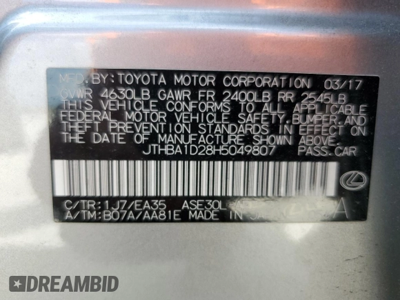 2017 Lexus IS 200t z VIN JTHBA1D28H5049807, wystawiony jako Copart lot #55746585 z przebiegiem 82 984 mil mil oraz Szkoda całkowita • Salvage title. Historia ofert i sprzedaży dostępna na DreamBid. Obrazek 12.