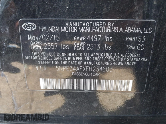 2015 Hyundai Sonata Limited with VIN 5NPE34AFXFH234603, listed as a IAAI auction lot 42073663 with 77,050 mi miles and . Bid and sale history available at carsss.com. Image 9.