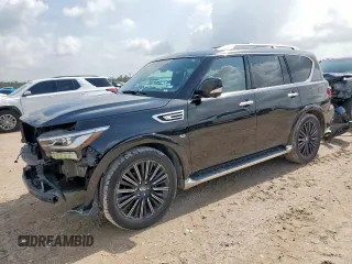 2019 Infiniti QX80 Luxe with VIN JN8AZ2NE4K9230833, listed as a Copart auction lot 61024855 with 66,477 mi miles and Salvage title. Bid and sale history available at DreamBid. Image 1.