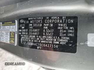 2012 Kia Sedona EX with VIN KNDMH4C70C6427156, listed as a Copart auction lot 50417654 with 121,012 mi miles and Salvage Title. Bid and sale history available at carsss.com. Image 14.
