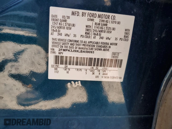 2020 Ford Edge SEL с VIN 2FMPK3J9XLBA59093, выставлен на аукционе Copart как лот 52542645 с пробегом 128 059 миль миль и Чистый • Clean title. История ставок и продаж доступна на DreamBid. Изображение 13.