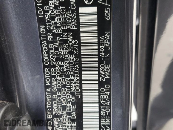2010 Toyota Prius II with VIN JTDKN3DU7A1313213, listed as a Copart auction lot 50642675 with 202,726 mi miles and Salvage Title. Bid and sale history available at DreamBid. Image 14.