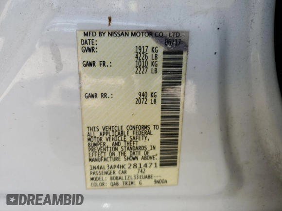 2017 Nissan Altima SV with VIN 1N4AL3AP4HC281471, listed as a Copart auction lot 64627475 with 153,933 mi miles and Clean title. Bid and sale history available at DreamBid. Image 12.
