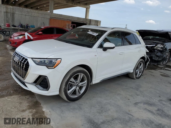 2021 Audi Q3 S line Premium with VIN WA1DECF30M1025884, listed as a Copart auction lot 51396873 with 22,406 mi miles and . Bid and sale history available at DreamBid. Image 1.