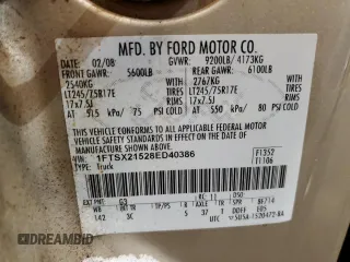 2008 Ford Super Duty F-250 SRW XL with VIN 1FTSX21528ED40386, listed as a Copart auction lot 89192065 with 107,137 mi miles and Salvage Title. Bid and sale history available at carsss.com. Image 14.