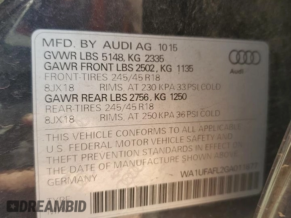 2016 Audi allroad A4 Premium Plus z VIN WA1UFAFL2GA011877, wystawiony jako Copart lot #47044705 z przebiegiem 54 398 mil mil oraz Szkoda całkowita • Salvage title. Historia ofert i sprzedaży dostępna na DreamBid. Obrazek 12.