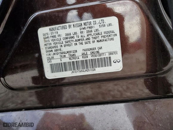 2020 Infiniti Q50 3.0t LUXE with VIN JN1EV7AR4LM251228, listed as a Copart auction lot 44682645 with 84,690 mi miles and Salvage Title. Bid and sale history available at carsss.com. Image 14.