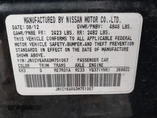 2013 Infiniti G37 x with VIN JN1CV6AR4DM751067, listed as a IAAI auction lot 42155084 with 101,640 mi miles. Bid and sale history available at carsss.com. Image 9.