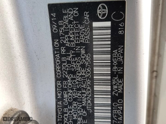 2015 Toyota Prius Plug-In Advanced with VIN JTDKN3DPXF3067585, listed as a Copart auction lot 46190514 with 183,455 mi miles. Bid and sale history available at carsss.com. Image 12.