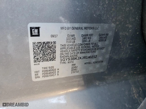 2018 Cadillac Escalade Luxury with VIN 1GYS3BKJXJR140212, listed as a Copart auction lot 84808834 with 127,402 mi miles and Salvage Title. Bid and sale history available at carsss.com. Image 16.