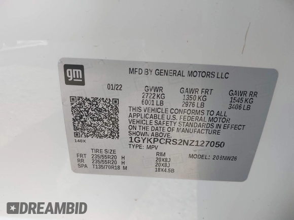 2022 Cadillac XT6 Premium Luxury with VIN 1GYKPCRS2NZ127050, listed as a IAAI auction lot 42072418 with 31,165 mi miles and . Bid and sale history available at DreamBid. Image 9.