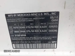 2012 Mercedes-Benz GL 450 z VIN 4JGBF7BE5CA790009, wystawiony jako IAAI lot #42314378 z przebiegiem 156 090 mil mil oraz . Historia ofert i sprzedaży dostępna na DreamBid. Obrazek 9.
