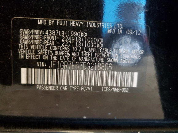 2013 Subaru WRX WRX with VIN JF1GR7E67DG218806, listed as a Copart auction lot 58587015 with 148,599 mi miles and Salvage title. Bid and sale history available at DreamBid. Image 12.