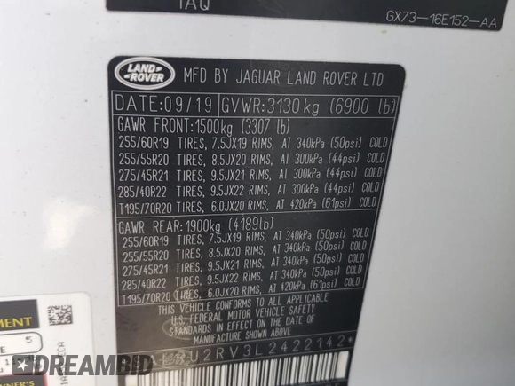 2020 Land Rover Discovery Landmark Edition with VIN SALRU2RV3L2422142, listed as a Copart auction lot 45316565 with 53,177 mi miles and Salvage Title. Bid and sale history available at carsss.com. Image 13.