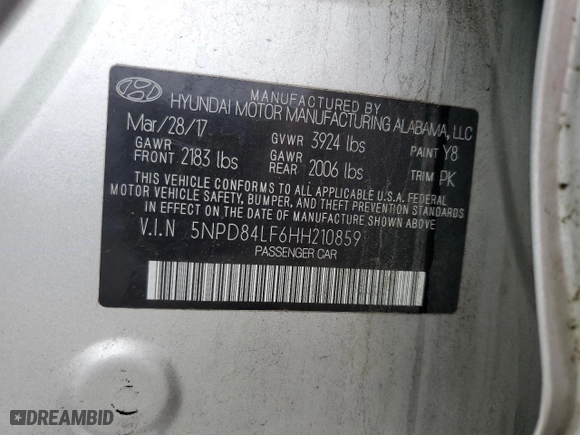 2017 Hyundai Elantra SE with VIN 5NPD84LF6HH210859, listed as a Copart auction lot 50813935 with 81,486 mi miles and Salvage Title. Bid and sale history available at carsss.com. Image 14.
