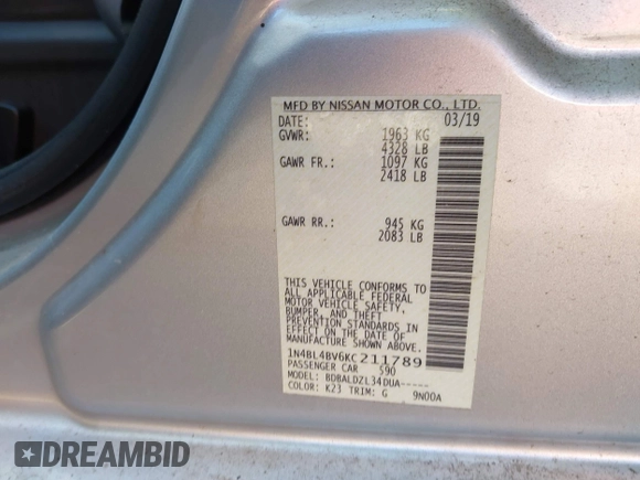 2019 Nissan Altima S with VIN 1N4BL4BV6KC211789, listed as a IAAI auction lot 41765294 with 120,412 mi miles and . Bid and sale history available at carsss.com. Image 9.