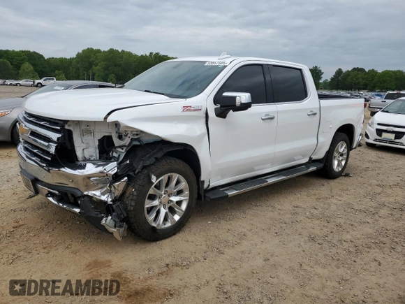 2021 Chevrolet Silverado 1500 LTZ with VIN 1GCUYGEDXMZ424317, listed as a Copart auction lot 53857505 with 102,653 mi miles and Salvage Title. Bid and sale history available at DreamBid. Image 1.