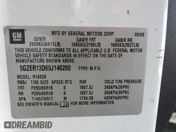 2009 Saturn Outlook XE z VIN 5GZER13D69J146280, wystawiony jako Copart lot #54627755 z przebiegiem 245 493 mil mil oraz Tytuł czysty. Historia ofert i sprzedaży dostępna na DreamBid. Obrazek 13.