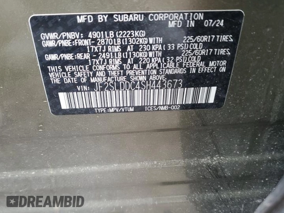 2025 Subaru Forester Premium с VIN JF2SLDDC4SH443673, выставлен на аукционе Copart как лот 62742775 с пробегом Не указан миль и Списание • Salvage title. История ставок и продаж доступна на DreamBid. Изображение 13.