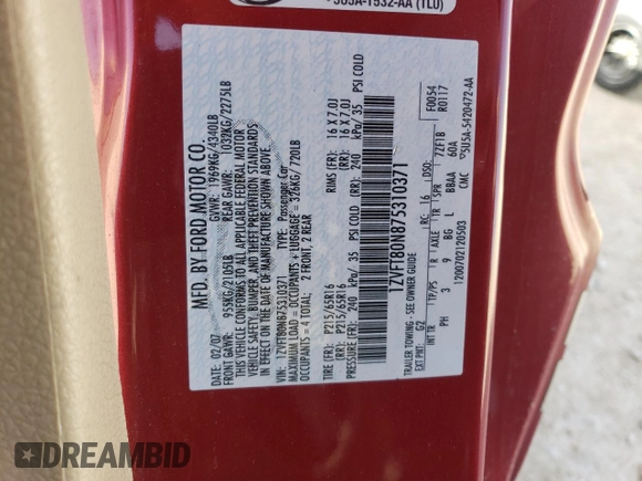 2007 Ford Mustang Deluxe with VIN 1ZVFT80N875310371, listed as a Copart auction lot 46859605 with 163,219 mi miles and Salvage Title. Bid and sale history available at carsss.com. Image 12.