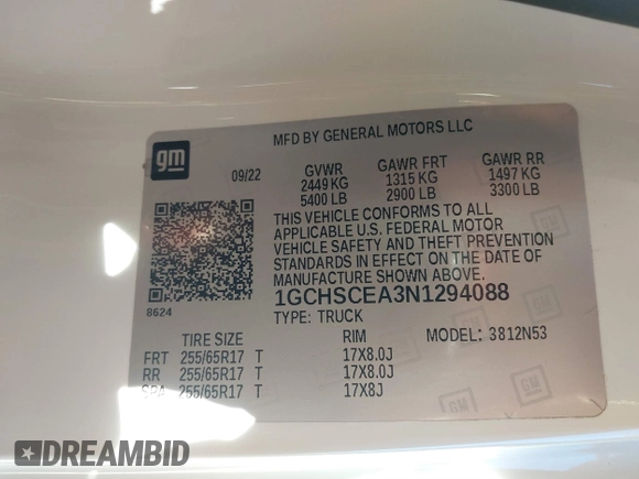 2022 Chevrolet Colorado 2WD LT with VIN 1GCHSCEA3N1294088, listed as a IAAI auction lot 41211527 with 48,043 mi miles and . Bid and sale history available at DreamBid. Image 9.