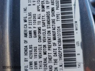 2011 Honda Accord Sdn LX-P with VIN 1HGCP2F43BA137334, listed as a Copart auction lot 50717175 with 174,657 mi miles and Salvage Title. Bid and sale history available at carsss.com. Image 12.