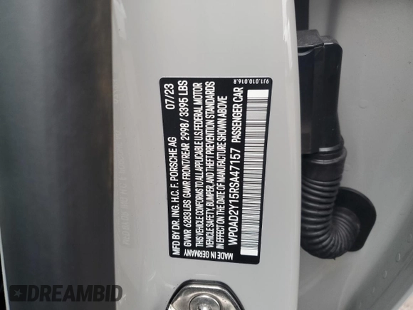 2024 Porsche Taycan GTS with VIN WP0AD2Y15RSA47157, listed as a Copart auction lot 43375725 with 1,555 mi miles and Salvage Title. Bid and sale history available at DreamBid. Image 15.