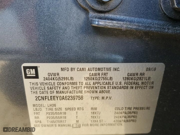 2010 Chevrolet Equinox LT w/1LT with VIN 2CNFLEEY0A6239758, listed as a Copart auction lot 47397025 with 144,447 mi miles and Salvage Title. Bid and sale history available at carsss.com. Image 12.