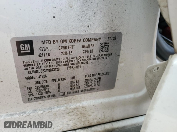 2021 Buick Encore GX Select with VIN KL4MMDS23MB043120, listed as a Copart auction lot 54731315 with 88,412 mi miles and Salvage title. Bid and sale history available at DreamBid. Image 13.