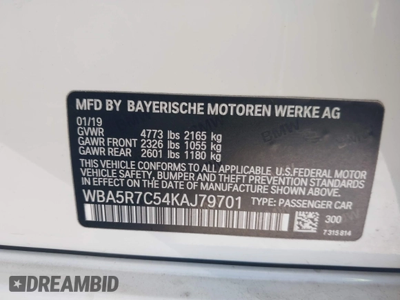 2019 BMW 3 Series 330i xDrive with VIN WBA5R7C54KAJ79701, listed as a IAAI auction lot 41871962 with 70,479 mi miles. Bid and sale history available at carsss.com. Image 9.