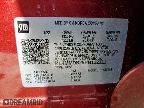 2023 Buick Encore GX Select with VIN KL4MMDS28PB122111, listed as a Copart auction lot 53974315 with 18,912 mi miles and Non repairable. Bid and sale history available at DreamBid. Image 14.