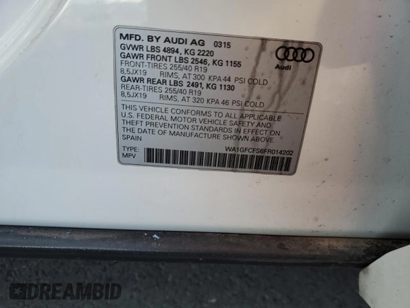 2015 Audi Q3 2.0T Prestige with VIN WA1GFCFS6FR014202, listed as a Copart auction lot 88934125 with 180,082 mi miles and Clean Title. Bid and sale history available at carsss.com. Image 12.