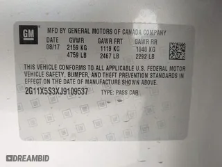 2018 Chevrolet Impala LS with VIN 2G11X5S3XJ9109537, listed as a IAAI auction lot 41911686 with 33,336 mi miles. Bid and sale history available at carsss.com. Image 9.
