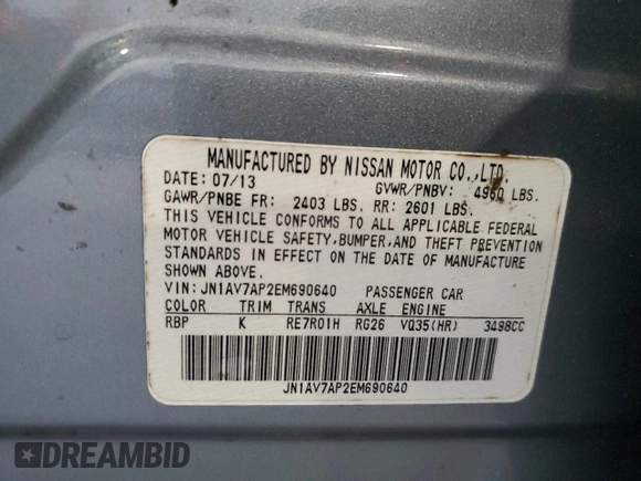 2014 Infiniti Q50 Hybrid Sport with VIN JN1AV7AP2EM690640, listed as a Copart auction lot 46405715 with 230,507 mi miles and Salvage Title. Bid and sale history available at carsss.com. Image 12.