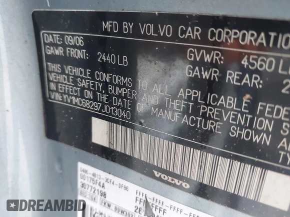 2007 Volvo C70 with VIN YV1MC68297J013040, listed as a IAAI auction lot 41616093 with 142,943 mi miles. Bid and sale history available at carsss.com. Image 9.