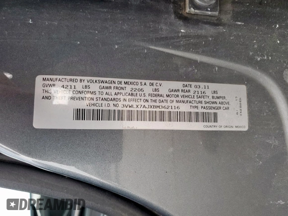 2011 Volkswagen Jetta SEL z VIN 3VWLX7AJXBM362116, wystawiony jako Copart lot #50632945 z przebiegiem 205 371 mil mil oraz Szkoda całkowita • Salvage title. Historia ofert i sprzedaży dostępna na DreamBid. Obrazek 15.