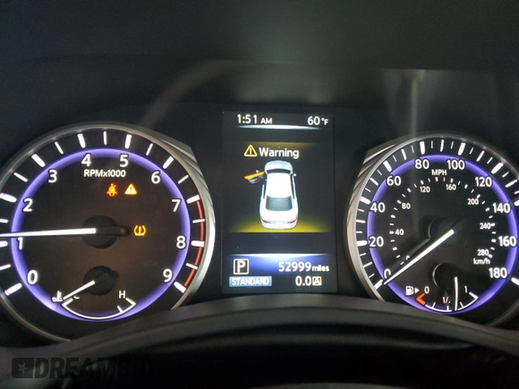 2017 Infiniti Q50 Premium с VIN JN1EV7AP8HM736591, выставлен на аукционе Copart как лот 56949185 с пробегом 52 999 миль миль и Списание • Salvage title. История ставок и продаж доступна на DreamBid. Изображение 9.