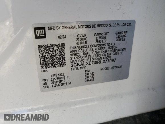 2024 GMC Terrain Denali with VIN 3GKALXEG0RL277097, listed as a Copart auction lot 58231675 with 22,604 mi miles and Clean title. Bid and sale history available at DreamBid. Image 12.