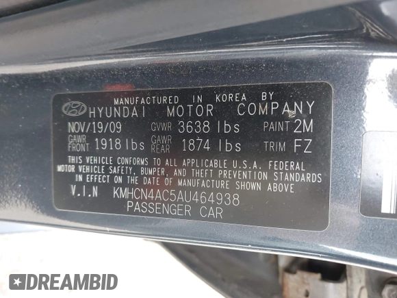 2010 Hyundai Accent GLS with VIN KMHCN4AC5AU464938, listed as a IAAI auction lot 42161461 with 134,296 mi miles. Bid and sale history available at carsss.com. Image 9.
