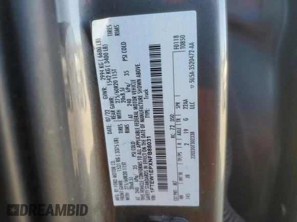 2022 Ford F-150 XL with VIN 1FTEW1EPXNFB88031, listed as a Copart auction lot 48013465 with 30,551 mi miles and Salvage Title. Bid and sale history available at carsss.com. Image 14.