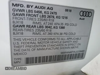 2018 Audi Q5 Premium with VIN WA1ANAFYXJ2228483, listed as a Copart auction lot 53112005 with 45,651 mi miles and Salvage Title. Bid and sale history available at DreamBid. Image 13.