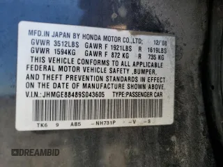 2009 Honda Fit Sport с VIN JHMGE88489S043605, выставлен на аукционе Copart как лот 60164185 с пробегом 179 941 миль миль и Списание • Salvage title. История ставок и продаж доступна на DreamBid. Изображение 12.
