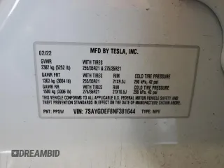 2022 Tesla Model Y Performance with VIN 7SAYGDEF8NF381644, listed as a Copart auction lot 44554585 with 71,413 mi miles and Salvage Title. Bid and sale history available at DreamBid. Image 15.