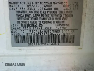 2024 Nissan Sentra SV z VIN 3N1AB8CV9RY216004, wystawiony jako Copart lot #54932505 z przebiegiem 60 872 mil mil oraz Szkoda całkowita • Salvage title. Historia ofert i sprzedaży dostępna na DreamBid. Obrazek 12.